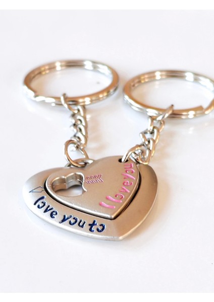 Çiftlere Özel Içiçe Kalp Şeklinde Metal Ikiz Anahtarlık