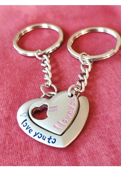 Çiftlere Özel Içiçe Kalp Şeklinde Metal Ikiz Anahtarlık
