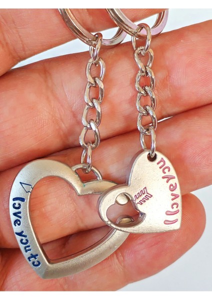 Çiftlere Özel Içiçe Kalp Şeklinde Metal Ikiz Anahtarlık