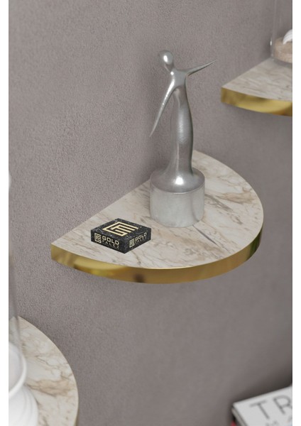 Duvar Rafı Dekoratif 3 Adet Çiçeklik Oval Altın Efes