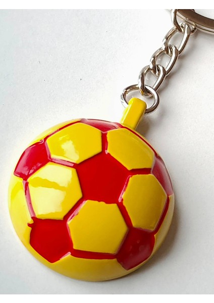Sarı Kırmızı Futbol Takımı Temalı - Yarım Futbol Topu - Arkası Aynalı Anahtarlık
