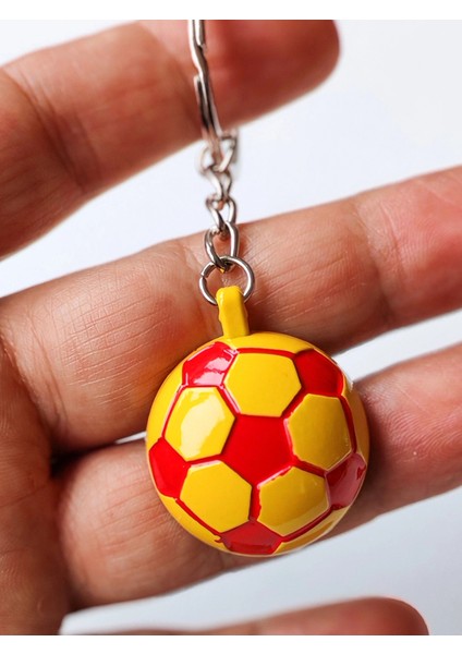 Sarı Kırmızı Futbol Takımı Temalı - Yarım Futbol Topu - Arkası Aynalı Anahtarlık