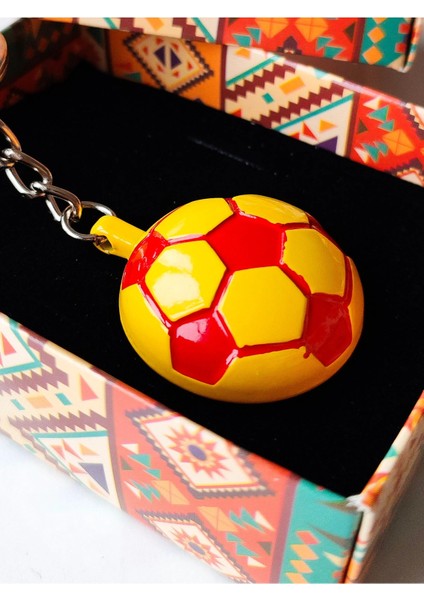 Sarı Kırmızı Futbol Takımı Temalı - Yarım Futbol Topu - Arkası Aynalı Anahtarlık