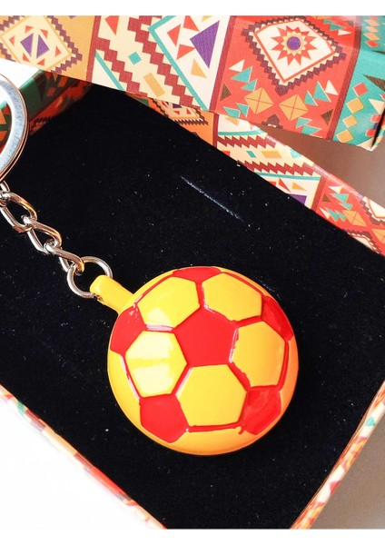 Sarı Kırmızı Futbol Takımı Temalı - Yarım Futbol Topu - Arkası Aynalı Anahtarlık