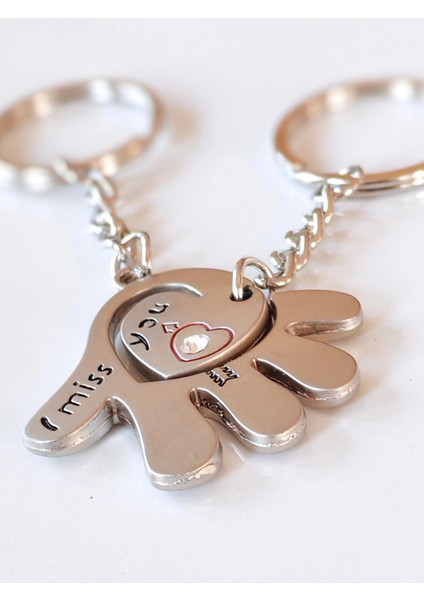 Avuç Içinde Kalp Ikiz Metal Sevgililere Özel Anahtarlık