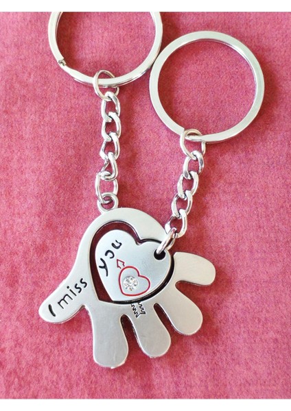 Avuç Içinde Kalp Ikiz Metal Sevgililere Özel Anahtarlık