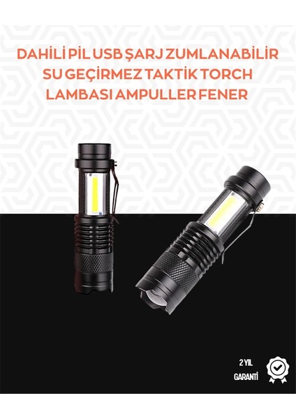 Taşınabilir Şarjlı LED Fener - 4 Modlu, 2000LM, Ayarlanabilir Odak