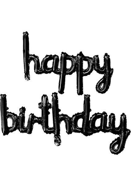 El Yazılı 16 Inç Happy Birthday Siyah Balon Set