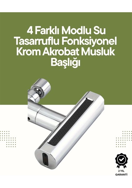 Krom Musluk Başlığı | 4'ü 1 Arada Su Çıkışı | Kolay Montajlı