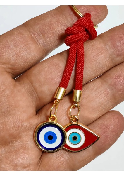 Kırmızı ve Mavi Nazar Boncuklu Sarı Metalli Kırmızı Ipli Anahtarlık fırsatları