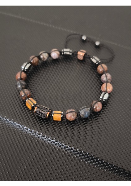 Damla Kehribar-8 mm Pietersite-Mikro Zirkon Aparat Doğaltaş Bileklik Takı Aksesuar Erkek Bileklik modelleri