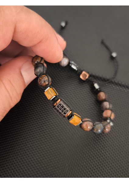 Damla Kehribar-8 mm Pietersite-Mikro Zirkon Aparat Doğaltaş Bileklik Takı Aksesuar Erkek Bileklik fırsatları