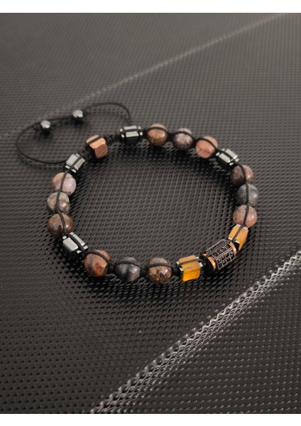 Damla Kehribar-8 mm Pietersite-Mikro Zirkon Aparat Doğaltaş Bileklik Takı Aksesuar Erkek Bileklik indirimleri