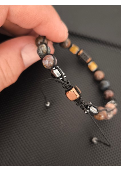 Damla Kehribar-8 mm Pietersite-Mikro Zirkon Aparat Doğaltaş Bileklik Takı Aksesuar Erkek Bileklik