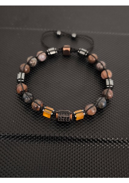 Damla Kehribar-8 mm Pietersite-Mikro Zirkon Aparat Doğaltaş Bileklik Takı Aksesuar Erkek Bileklik