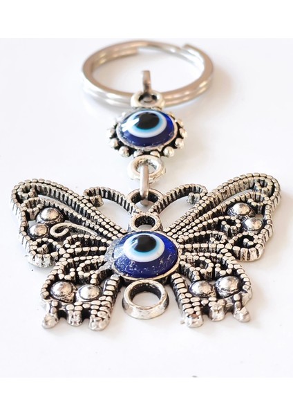 Kelebek Figürlü Nazar Boncuklu Zarif Metal Anahtarlık