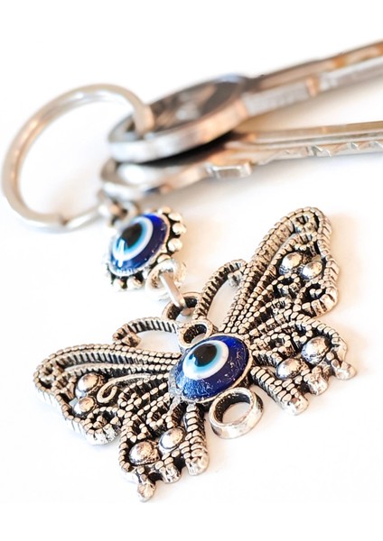 Kelebek Figürlü Nazar Boncuklu Zarif Metal Anahtarlık fırsatları