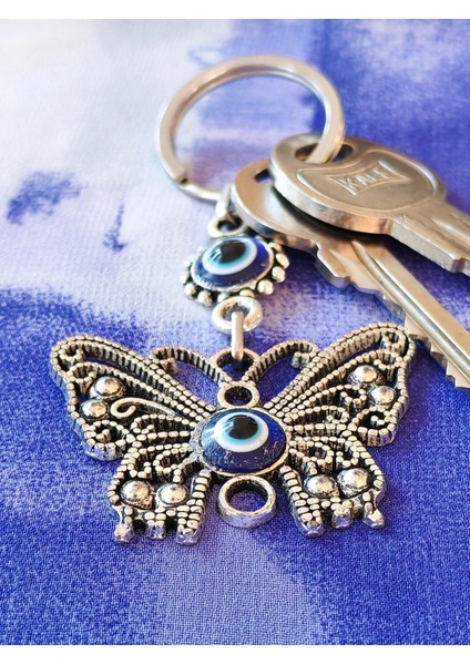 Kelebek Figürlü Nazar Boncuklu Zarif Metal Anahtarlık indirimleri