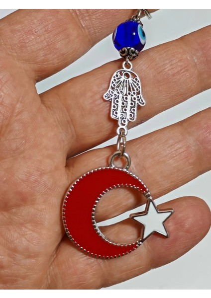 Metal Ay Yıldızlı Türk Bayraklı ve Metal Fatımanın Eli-Hamsalı Anahtarlık fiyatları
