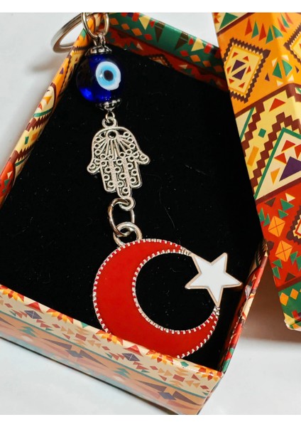 Metal Ay Yıldızlı Türk Bayraklı ve Metal Fatımanın Eli-Hamsalı Anahtarlık modelleri
