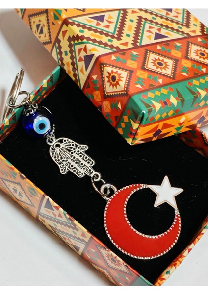 Metal Ay Yıldızlı Türk Bayraklı ve Metal Fatımanın Eli-Hamsalı Anahtarlık fırsatları