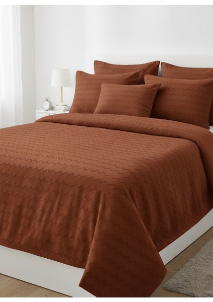 Waves Koleksiyon Koyu Kremit Yatak Örtüsü Seti - 260X250 cm + 4 Yastık Kılıfı