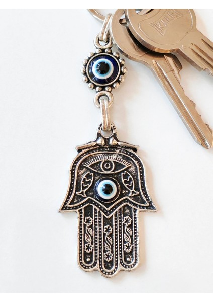 Metal Fatımanın Eli Şeklinde Üzeri Nazar Boncuğu Camlarıyla Bezeli Anahtarlık fiyatları