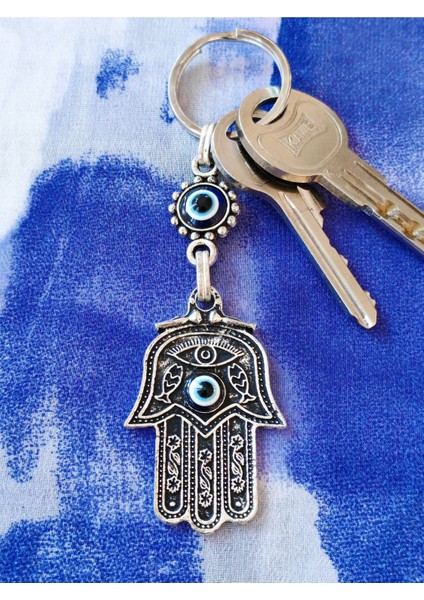 Metal Fatımanın Eli Şeklinde Üzeri Nazar Boncuğu Camlarıyla Bezeli Anahtarlık indirimleri