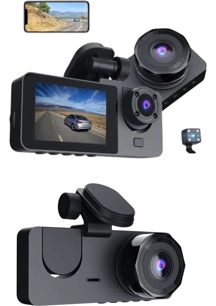 3 Kameralı 2 Inç 1080P Araç Içi Kamera Sürüş Kamerası Carplay