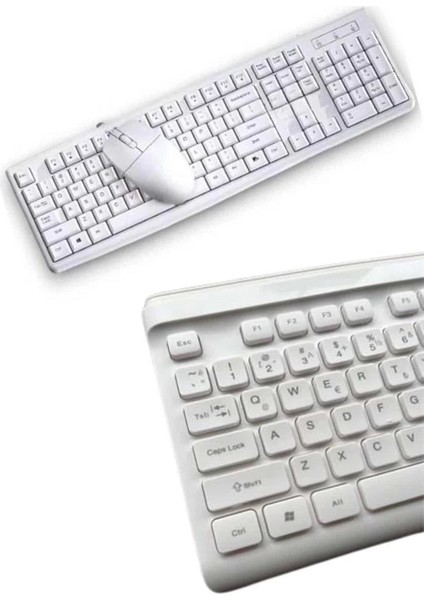 Kablosuz Klavye Mouse Seti Beyaz Q Klavye Tüm Cihazlara Uyumlu