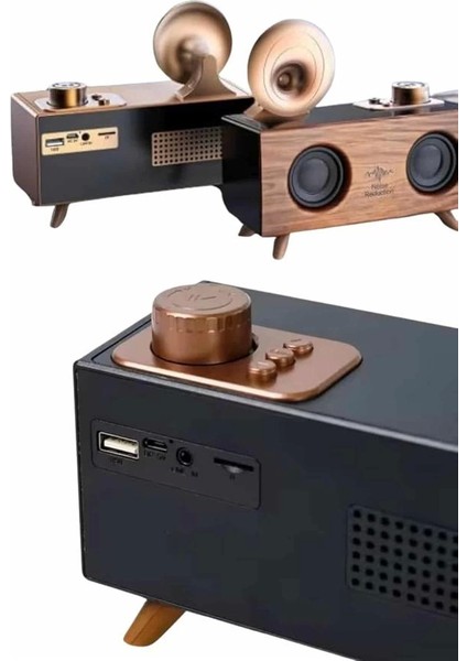 Bluetooth Nostalji Speaker Radyo Gramofon Ahşap Renk Vintage