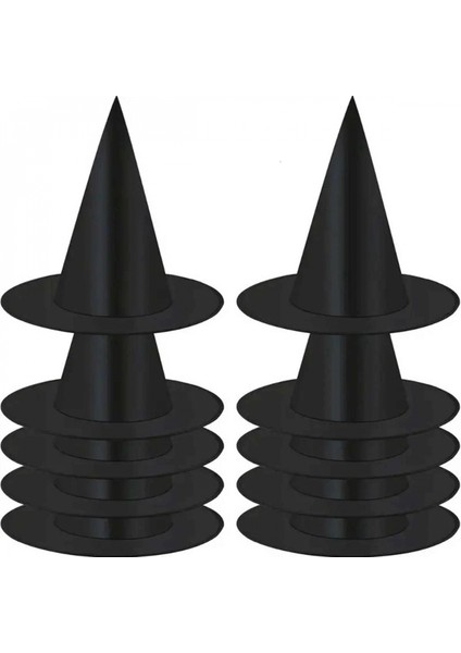 8 Adet Siyah Cadı Şapkası – Yetişkin ve Çocuk Kostüm Aksesuarı Polyester