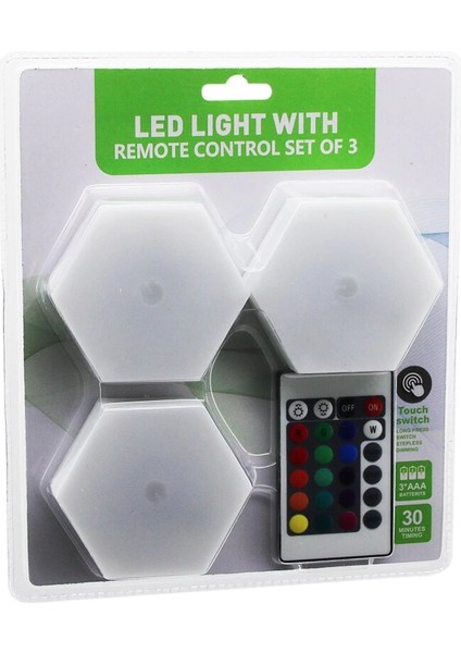 3pcs - Altıgen - Rgb Kumandalı - Pilli - Dokunmatik Lamba Seti 6 LED (5047)