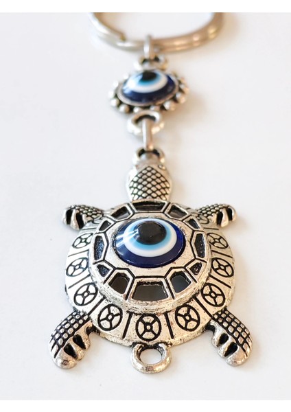 Nazar Boncuklu Metal Kaplumbağa Anahtarlık
