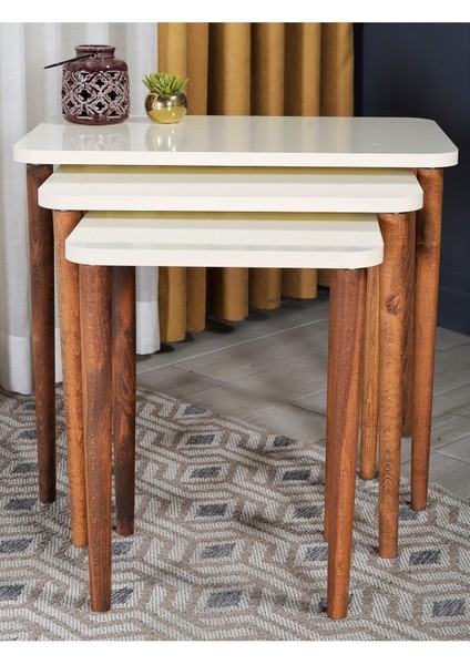 Zigon Sehpa Ahşap Torna Ayak Krem Kr 2068