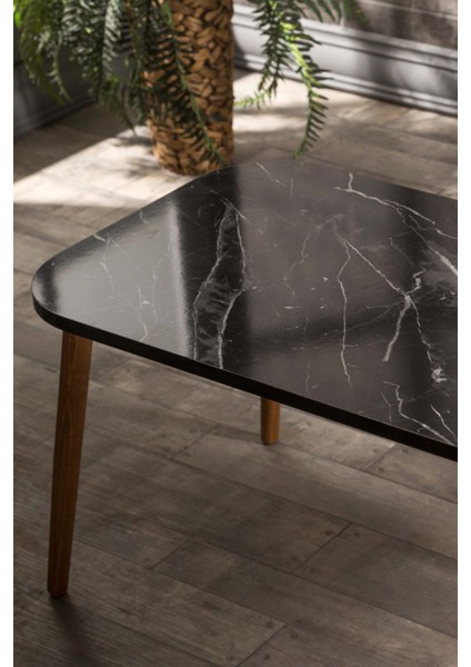 Orta Sehpa Kr Ahşap Torna Ayak Siyah Mermer Desen