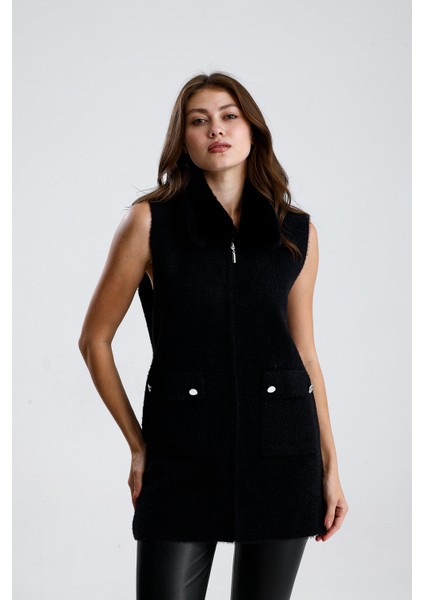 Yakası Kürklü Cepli Yelek fiyatları