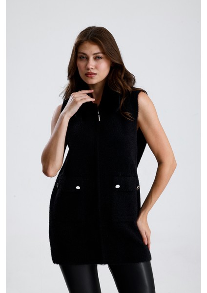 Yakası Kürklü Cepli Yelek modelleri
