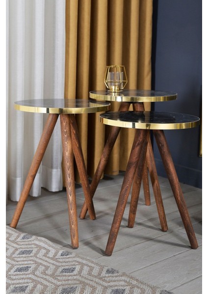 Zigon Sehpa 3'lü Ahşap Torna Ayak Altın Bendir 2098