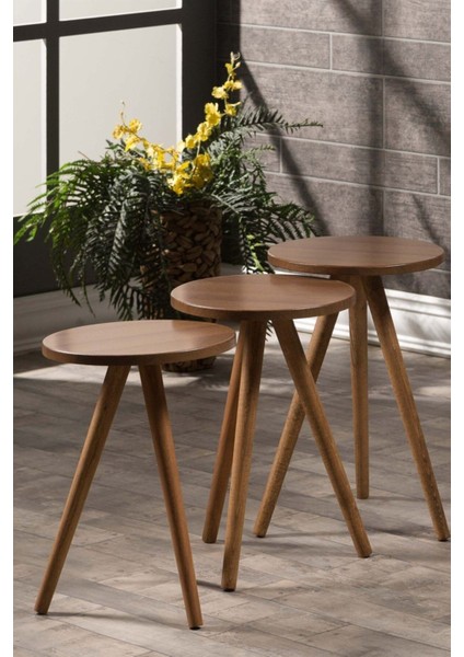 Zigon Sehpa 3 Lü Ahşap Orjinal Torna Ayak Ceviz 1011