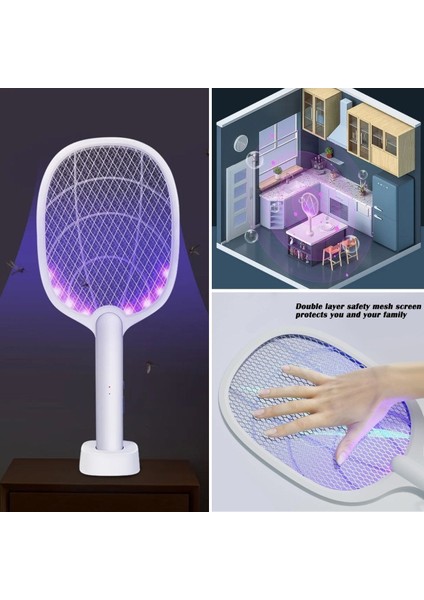 Şarjlı Sinek Öldürücü Masaüstü Standlı,mor Işık Sinek Kovucu Raket 5W (5282) modelleri