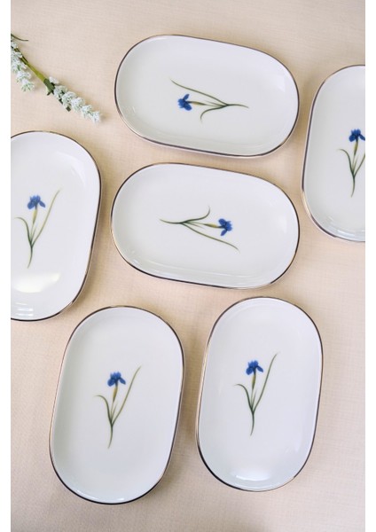 Porselen Natura Iris Altın Yaldızlı Oval Kayık Tabak 22,50X14,50X2,50CM 6 Lı