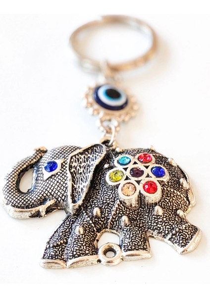 Renkli Taş Süslemeli Fil Metal Anahtarlık