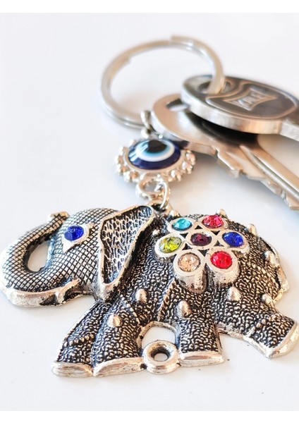 Renkli Taş Süslemeli Fil Metal Anahtarlık fiyatları