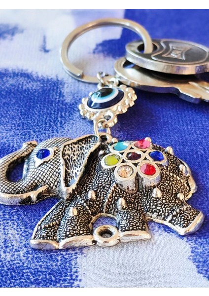 Renkli Taş Süslemeli Fil Metal Anahtarlık fırsatları