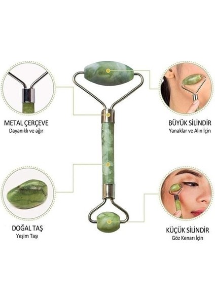 Buffer® Özel Süngerli Kutusunda Kırılmaz Çift Taraflı 2li Cilt Yüz Masaj Aleti Jade Roller Yeşim Taş fiyatları