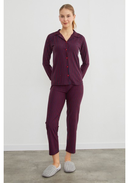 Çizgili Gömlek Yaka Süet Pijama Takımı fırsatları