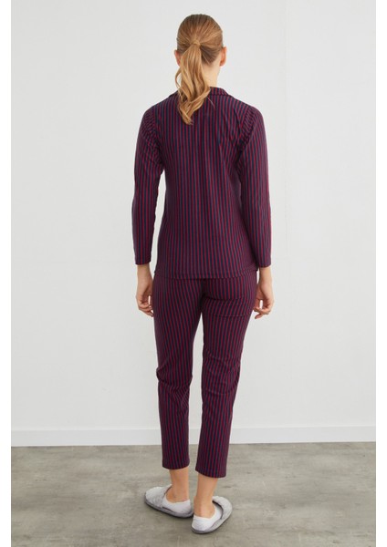 Çizgili Gömlek Yaka Süet Pijama Takımı indirimleri