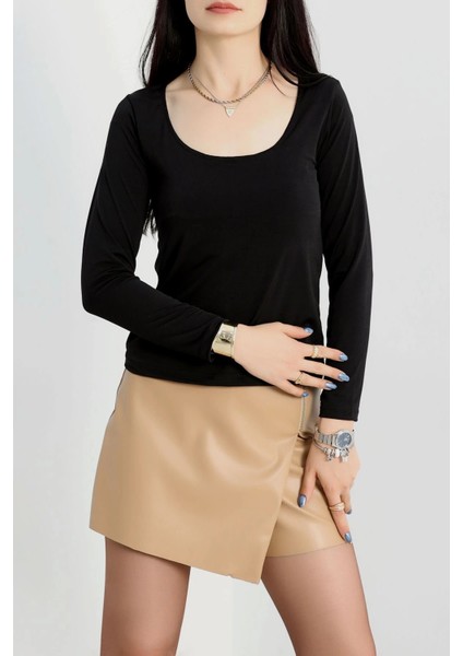 U Yaka Kaşkorse Bluz Siyah A132