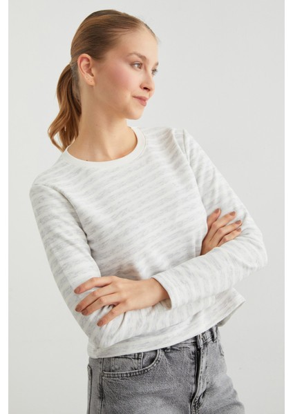 Çizgili Bisiklet Yaka Sweatshirt fiyatları